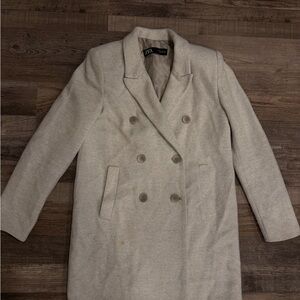 Zara Gray Pea Coat Double-Breasted Style